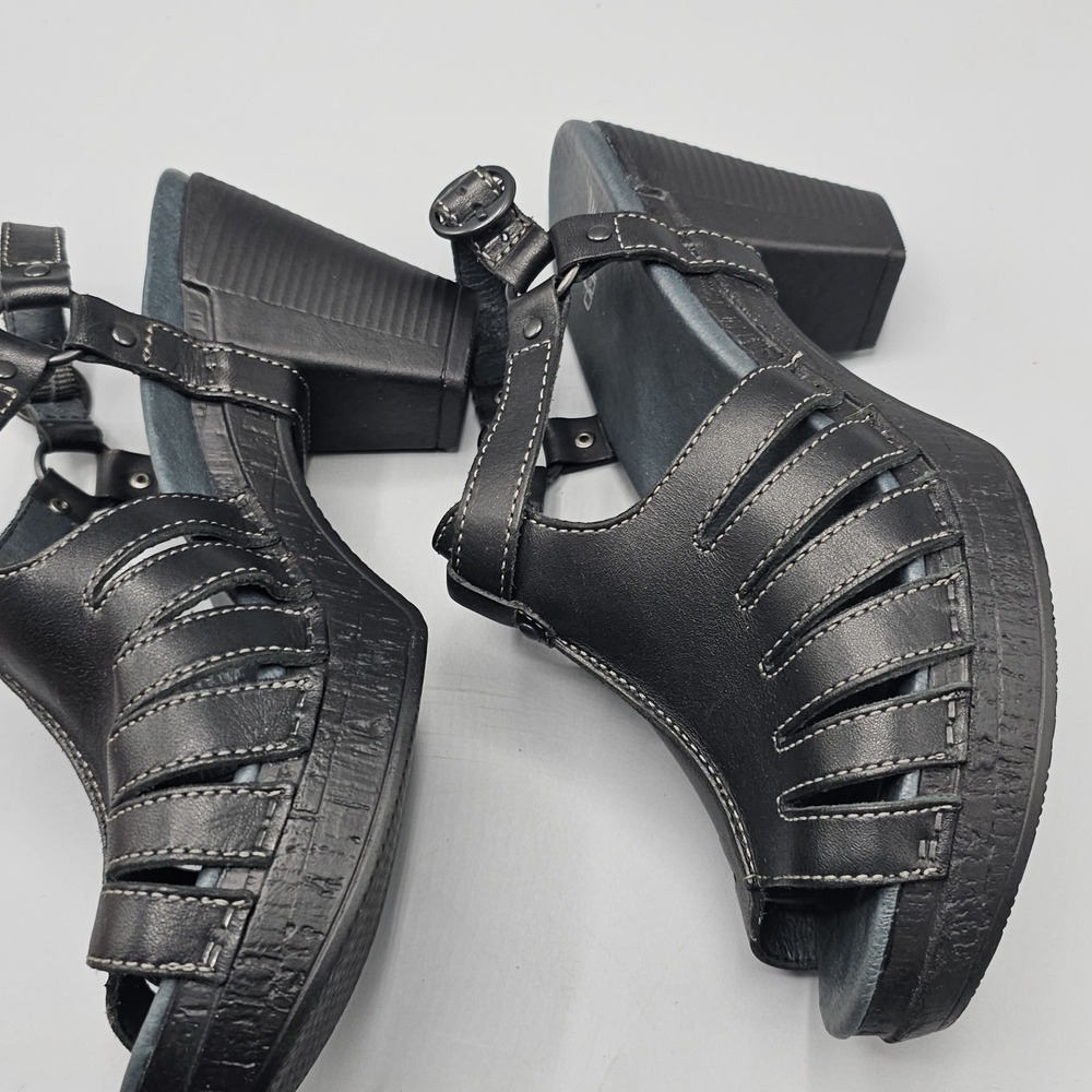 Dansko Randa Dress Sandals Womens 40 US 9.5-10 Black Leather Chunky Heel Strappy - Picture 3 of 9